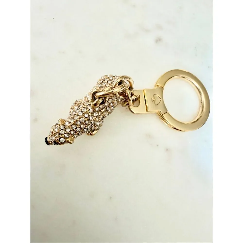Kate Spade Polar Bear Crystal Keychain Gold Rhinestone Bag Charm Style
